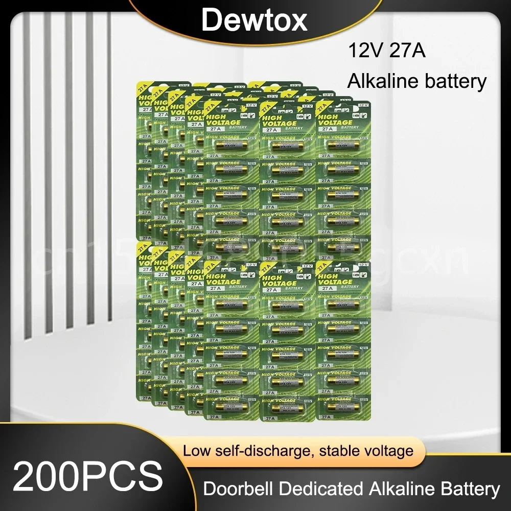 

200PCS A27 27A 12V Alkaline Battery A27BP K27A VR27 R27A G27A MN27 MS27 GP27A L828 V27GA For Doorbell Remote Control Alarm