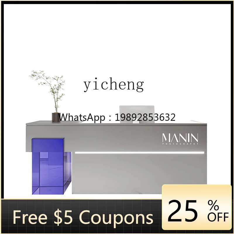 

TQH high-end simple modern clothing store checkout page barber shop stainless steel bar table reception desk