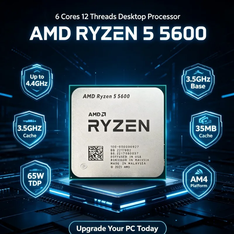 100‑000000927 R5 5600 Ryzen 5 5600 CPU Processor 3.5GHz 6‑Core 12‑Thread 7NM L3 32M Socket AM4 No Cooler