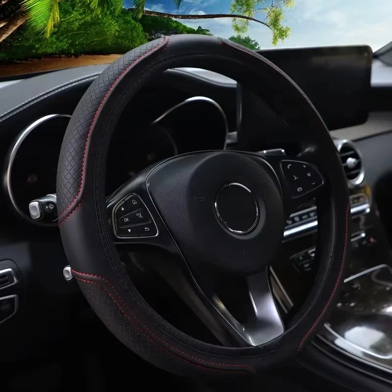

Non-slip Artificial Leather Three-dimensional Embossed-car without Inner Ring Steering Wheel Cover Auto Parts for 14.5-15 Inches