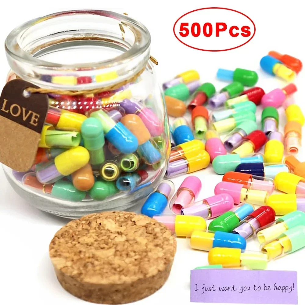 500/100Pcs Mini Message Capsule Colorful Pill Love With Blank Message Envelope Letter Wish Bottle Wedding Party Valentine\'s Gift