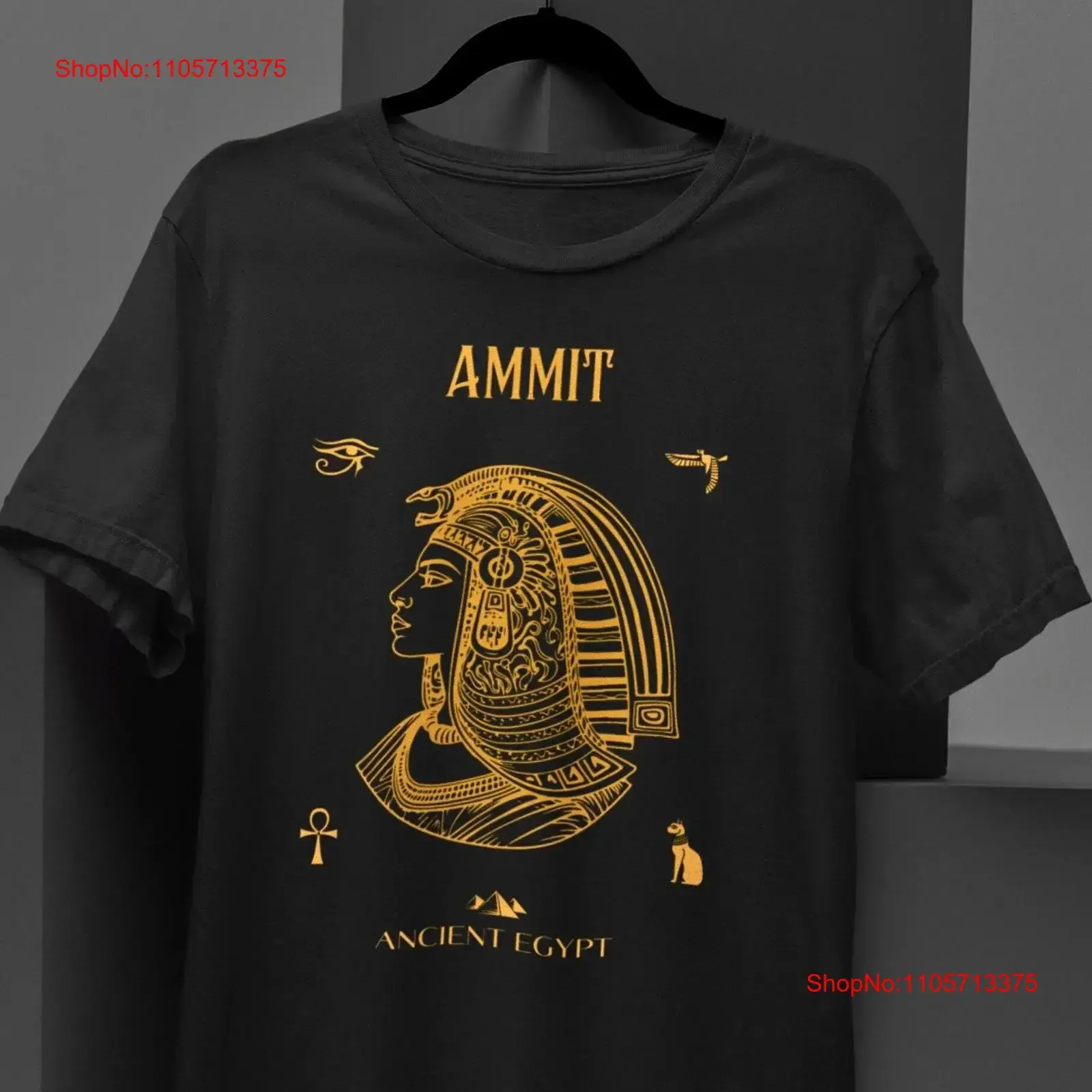 Egyptian T shirt featuring the god Ammit in golden tones Connect with mystique of Ancient Egypt vintage Washed Casual