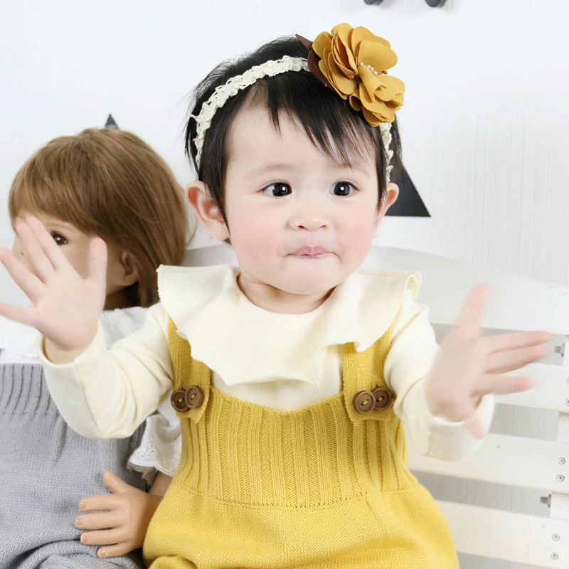 春の子供用柔らかい服甘い赤ちゃん女の子フリル襟 Tシャツキッズコットン長袖トップ