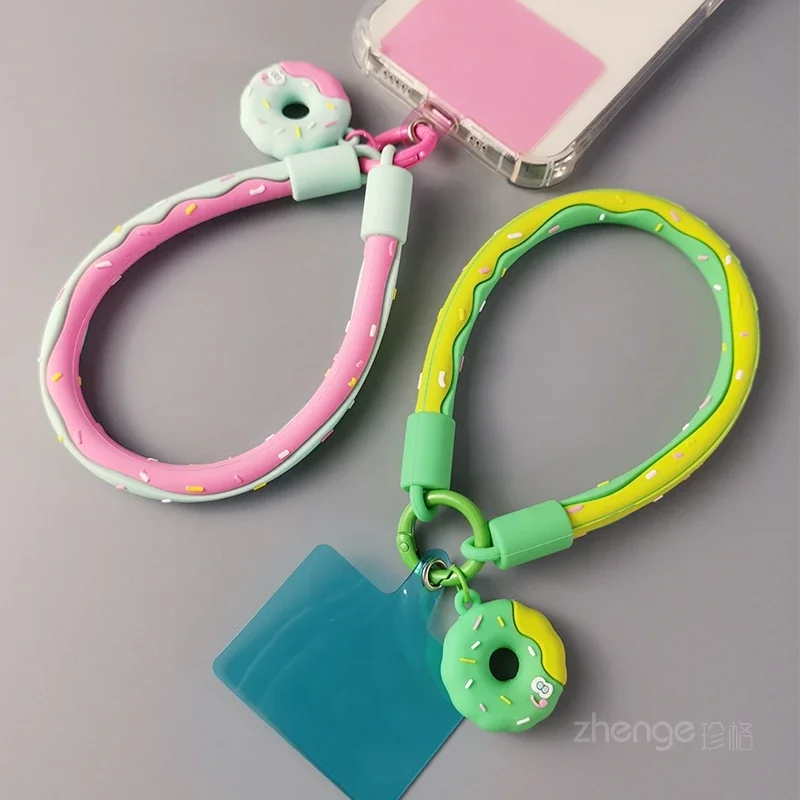 Phone Lanyard Short Wrist Strap Silicone Donut Pendant Clip Style Phone Case Universal Detachable Bracelet Silicone Phone Strap