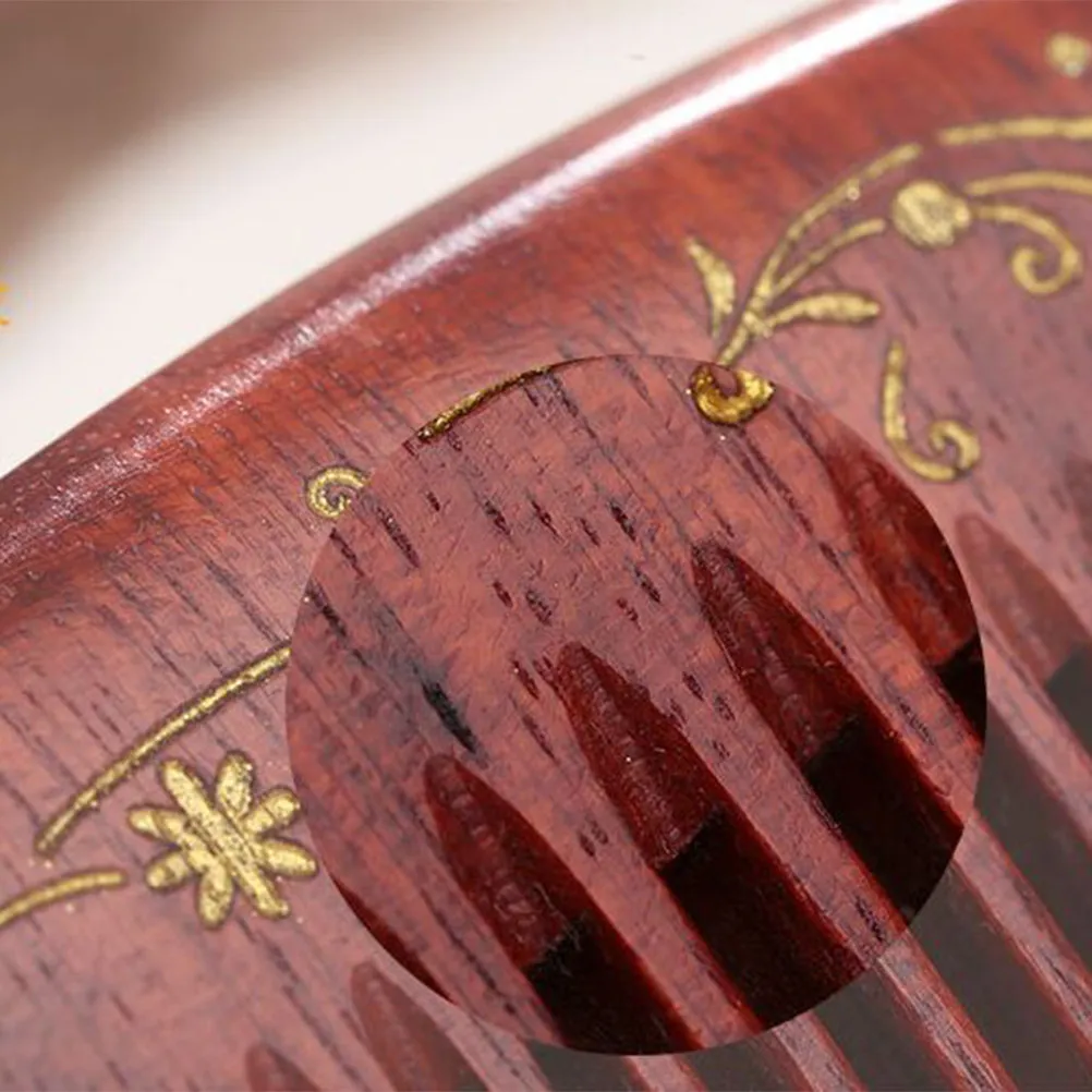 Dark Red Wood Hair Comb Half Moon Shape Flower Pattern Scalp Massage Comb Anti-Static for Women Ladies Stimulate Blood