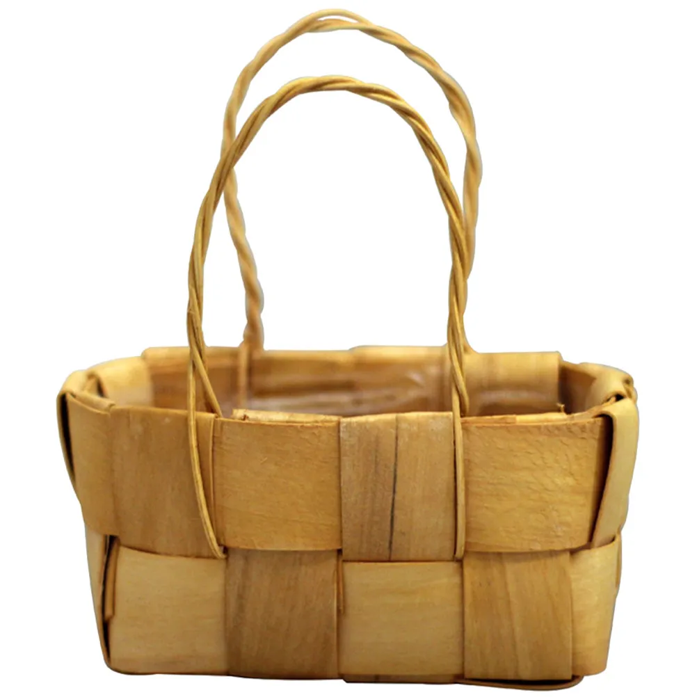 Mini Wooden Woven Basket Fine Workmanship Lightweight Storage Basket for Kitchen Bedroom Living Room Decorative Natural Storage