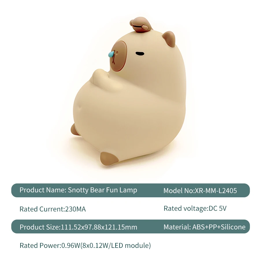 Cute Cartoon Capybara Silicone LED Night Light USB Rechargeable Timing Dimming Sleep Night Lamp Children Room Decor RGB Warm