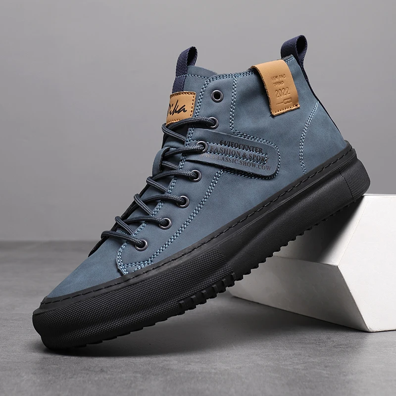 Men's New Business Casual Shoes, Thick-Soled Height-Increasing Shoes, Lightweight Mid-Top Solid Color Trendy Comfortable Uniform Formal Men's High-Top Shoes