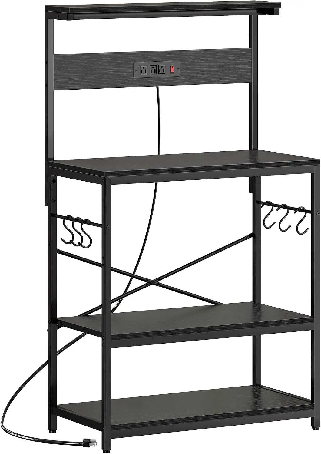 Bakers Rack Power Outlets Microwave Stand Larger Desktop Kitchen Storage Rack Adjustable Middle Shelf S Shaped Hooks Coffee Bar