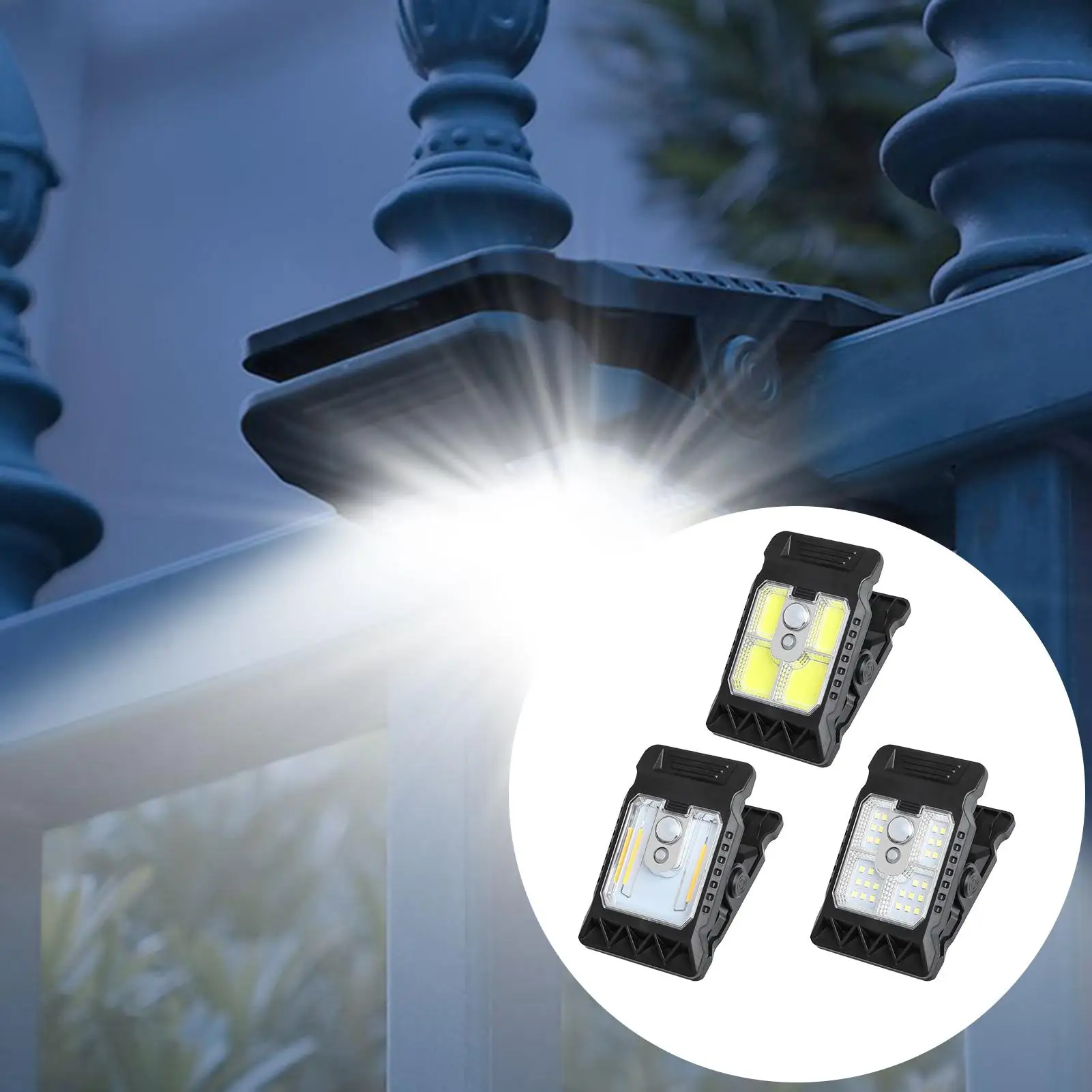 Outdoor Solar Clamp On Motion Sensor Lights Waterproof Work Light Camping Lamp Fence Walls Garage LED Lamps