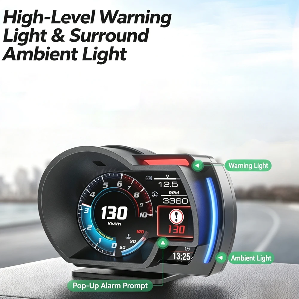 Car HUD Head Up Display Dual Mode OBD2 GPS Multifunctional Auto OBD Monitor Anti-glare Sunshade Plug Play Car Speed RPM Gauge Me - view 4