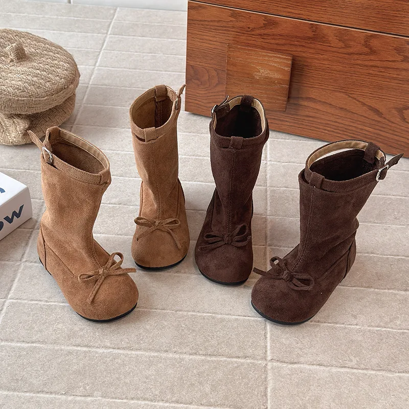 

Осень 2024, винтажные детские ботинки на мягкой подошве, нескользящие удобные повседневные ботинки средней длины для девочек, простые универсальные детские ботильоны