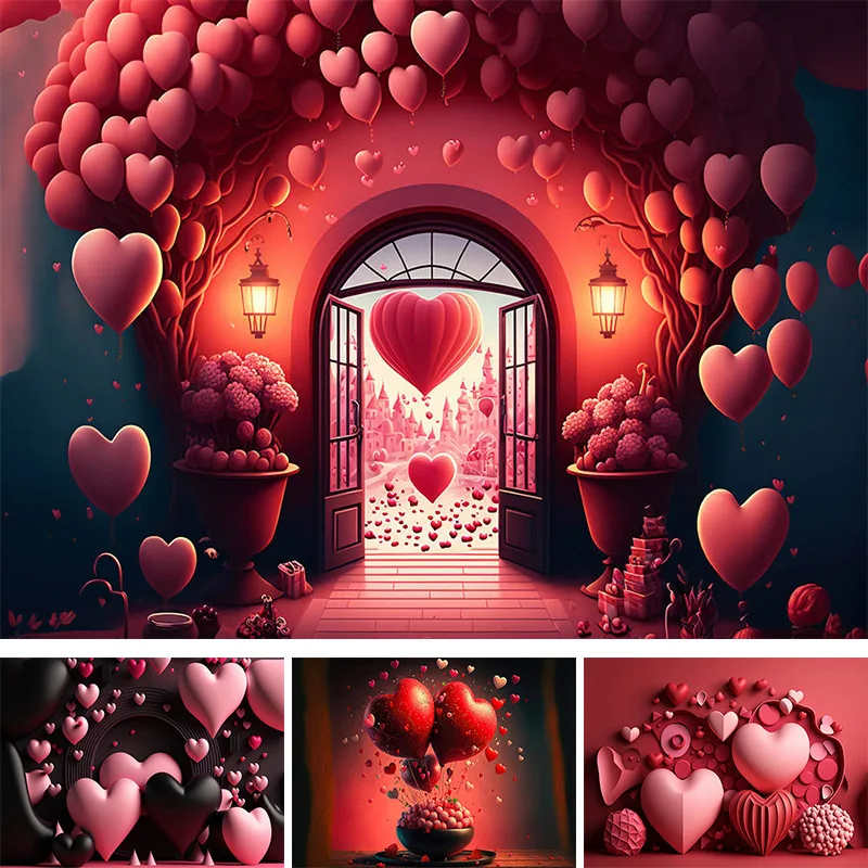 Valentine's Day Themed Love Heart Photography Background Red Love Heart Children Girls Portrait Photo Backdrop Photobooth Prop