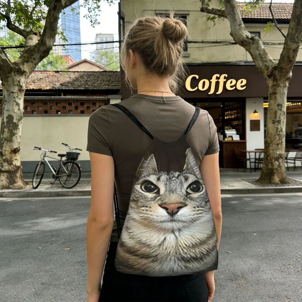 

Cat Looking Directly At You Backpacks Multi-function Drawstring Bags Sundries Bag Book Bags for Man Woman School