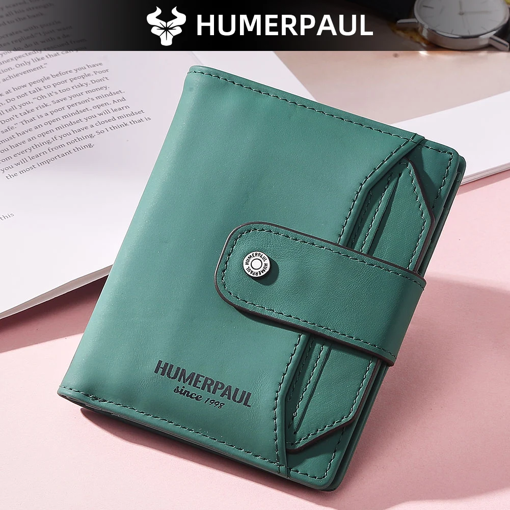 HUMERPAUL Genuine Leather Women Wallet Fashion Bi-fold Wallets RFID ID Card Holder With Zipper Small Coin Pocket  Portable
