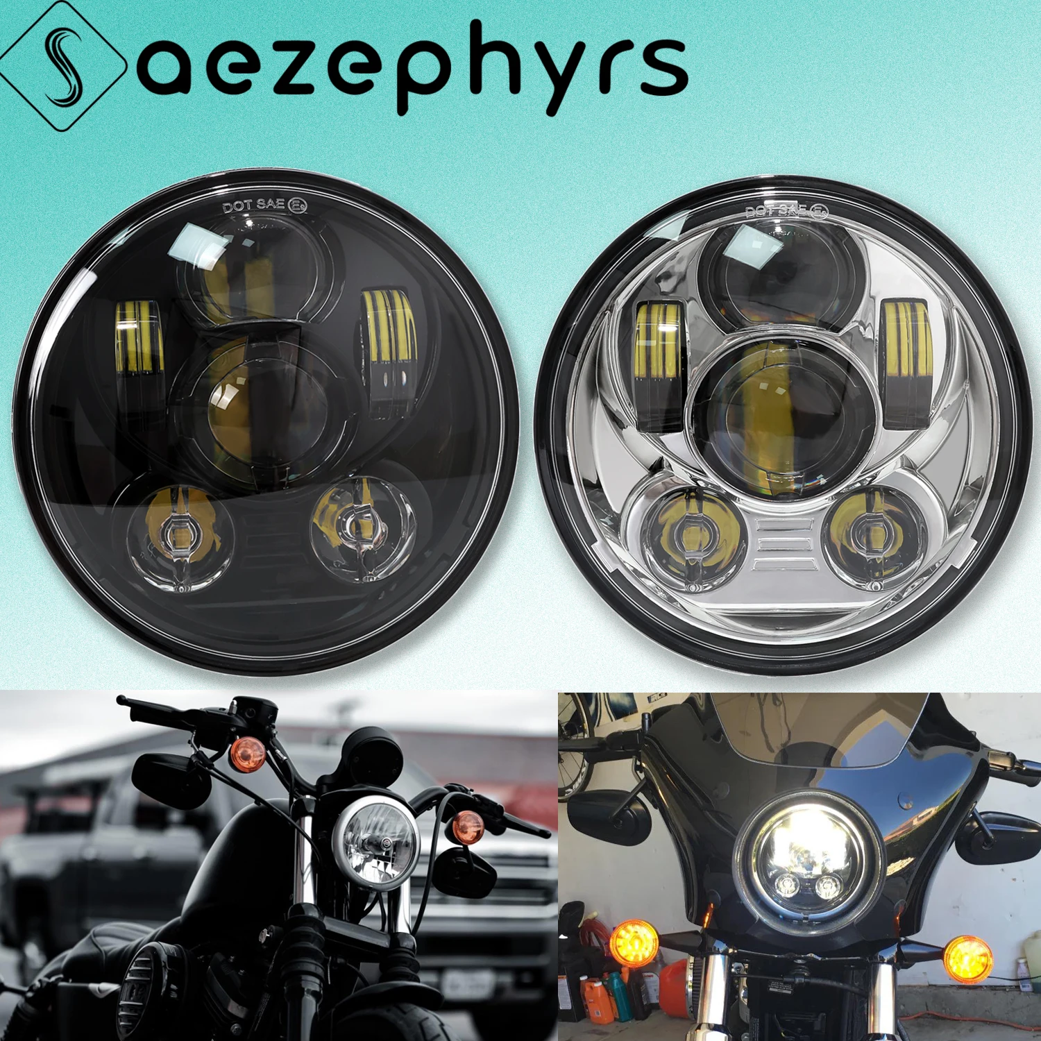 

Motorcycle 5.75'' LED Headlight 5-3/4'' Projector Driving Light With High/Low For Harley Sportster 883 Softail Dyna Street Bob