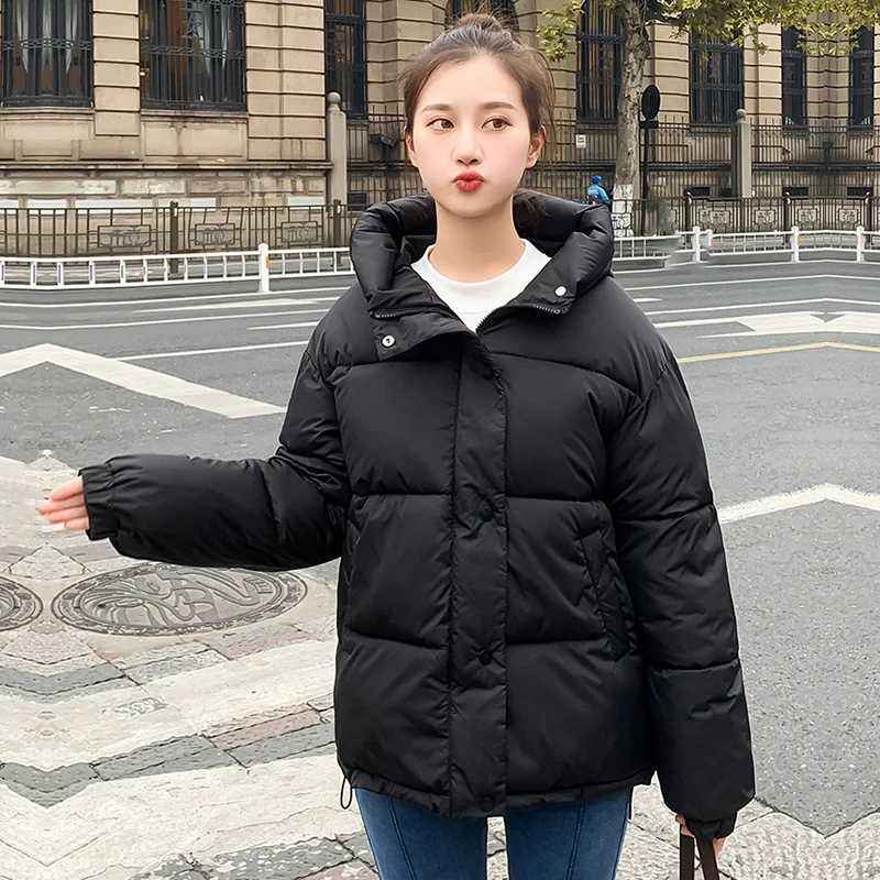 Hooded Coat Cotton Padded Jackets Outwear Autumn Winter Thicken Warm Parka Women Casual Solid Color Loose Parka