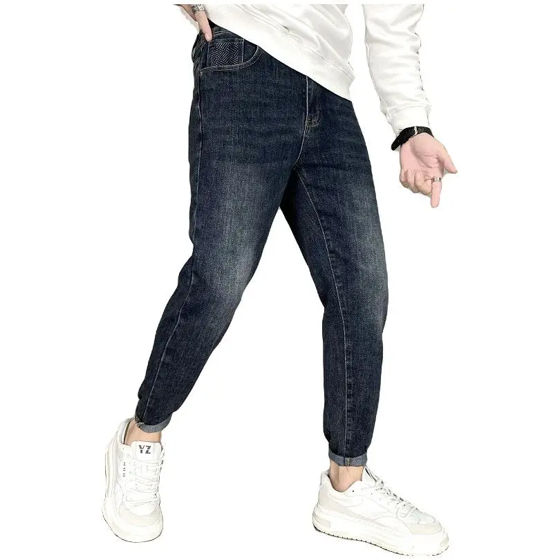 Jeans jeans de caubói comprido vintage masculino, slim, roupas casuais estilo coreano, high-end, primavera, outono, novo, 2021