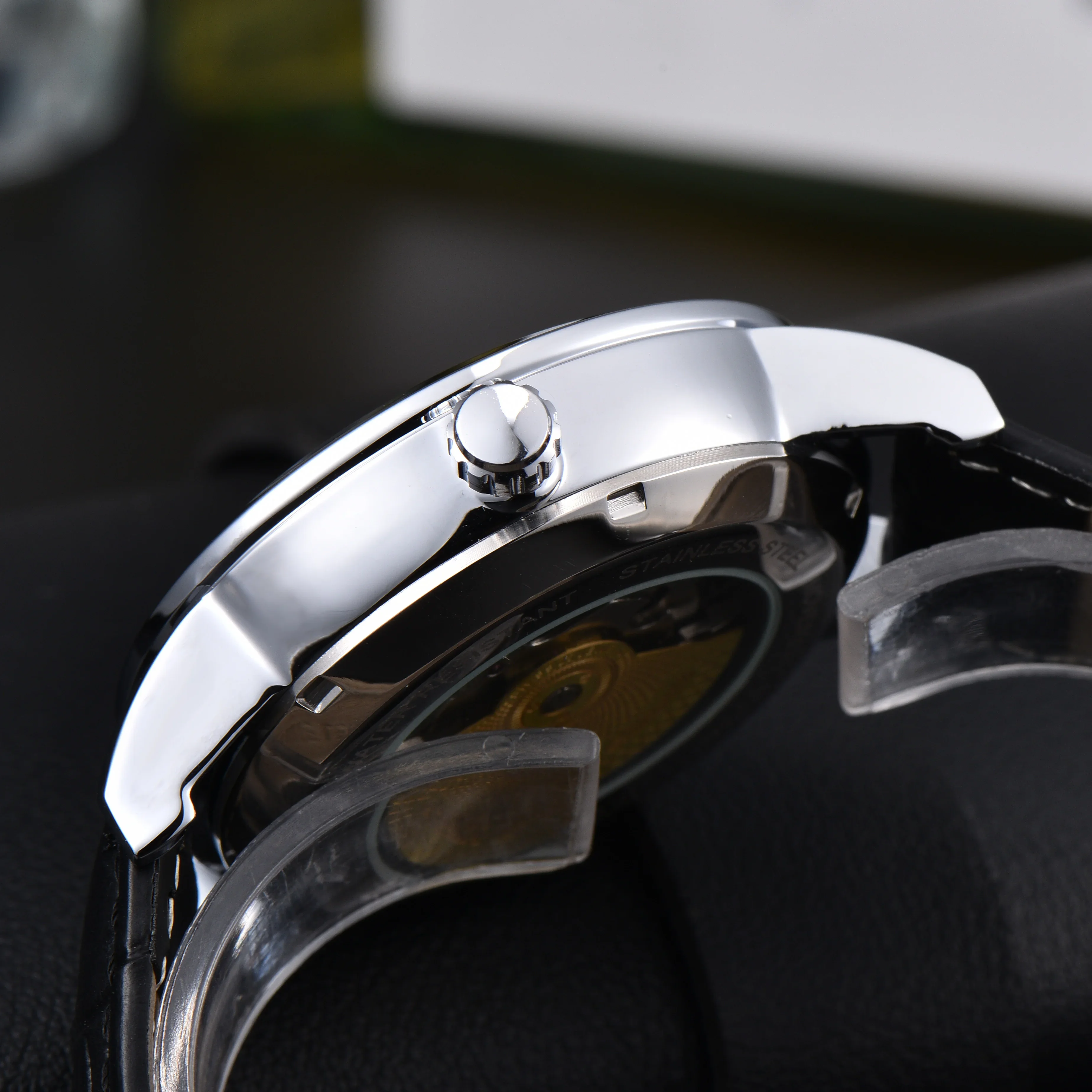 ساعة ORIENT للرجال ذات هيكل عظمي ميكانيكي أوتوماتيكي وهيكل فضي من الجلد البني وساعة يد للأعمال وتاريخ فاخر