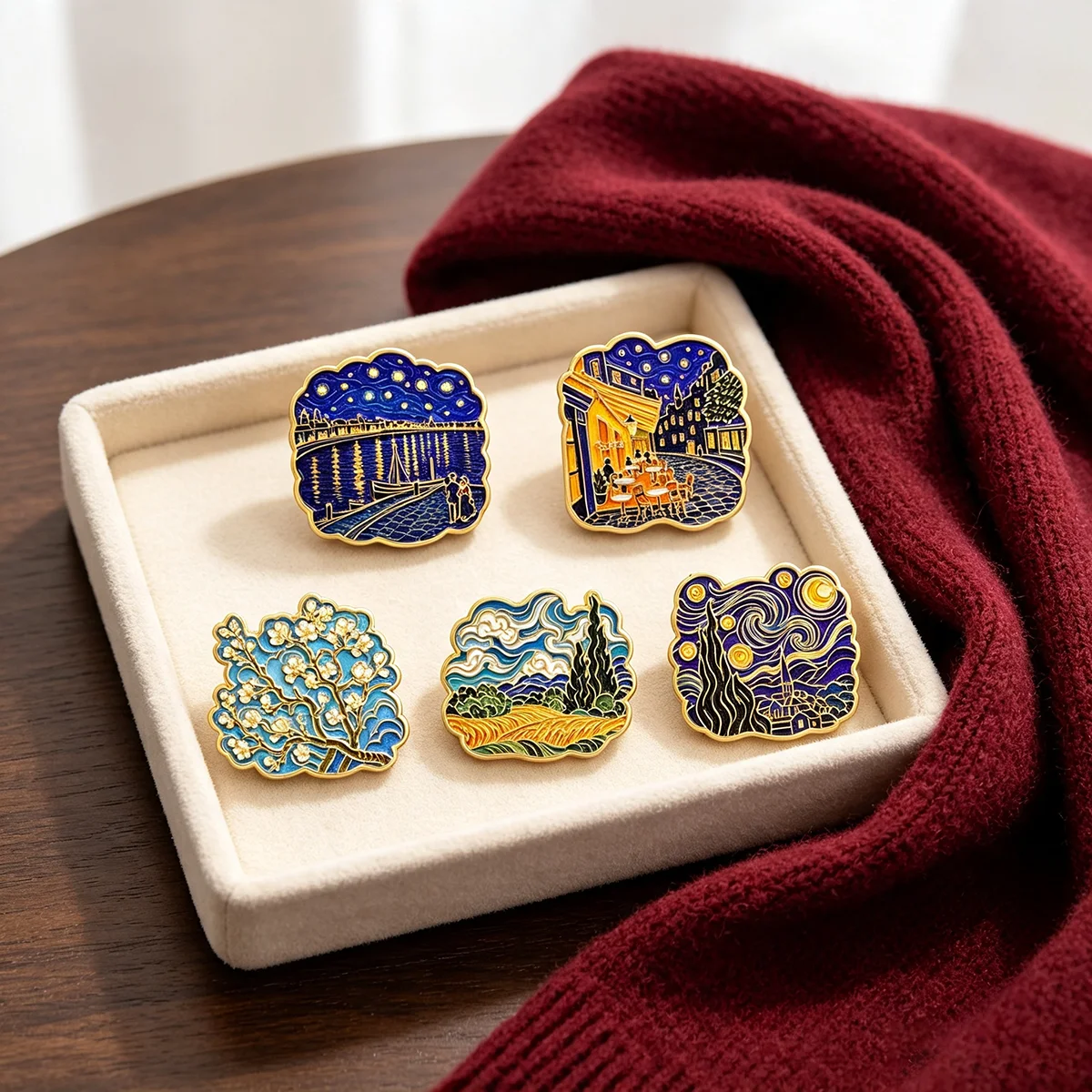 Van Gogh Art Painting Enamel Pins Starry Night Scenery Brooch Lapel Pin Badge on Clothing Accessories Fashion Jewelry Gifts
