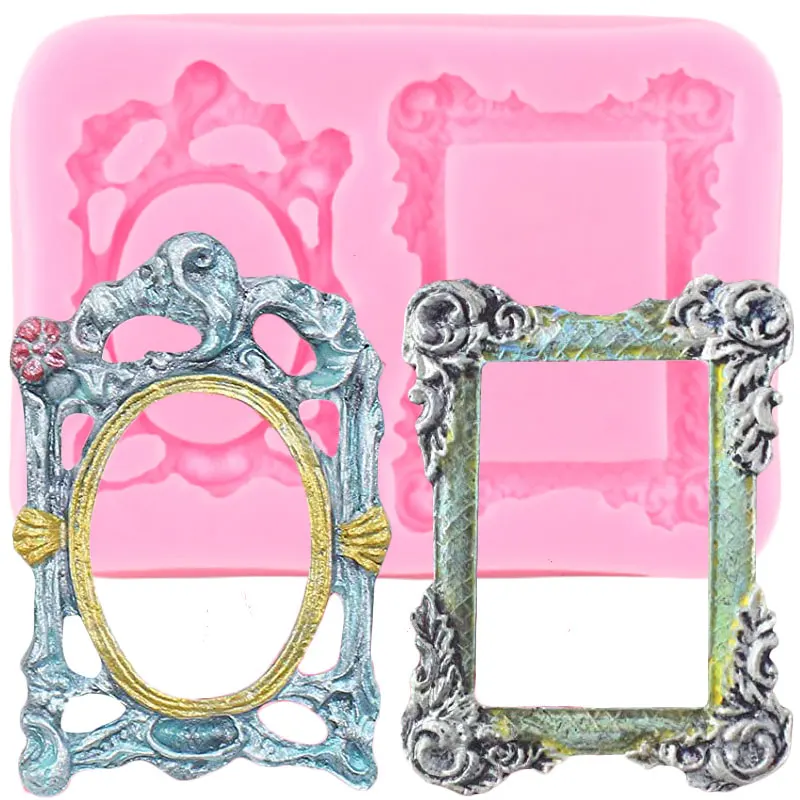 Mirror Frame Silicone Mold DIY Cupcake Topper Fondant Cake Decorating Tools Chocolate Polymer Candy Molds