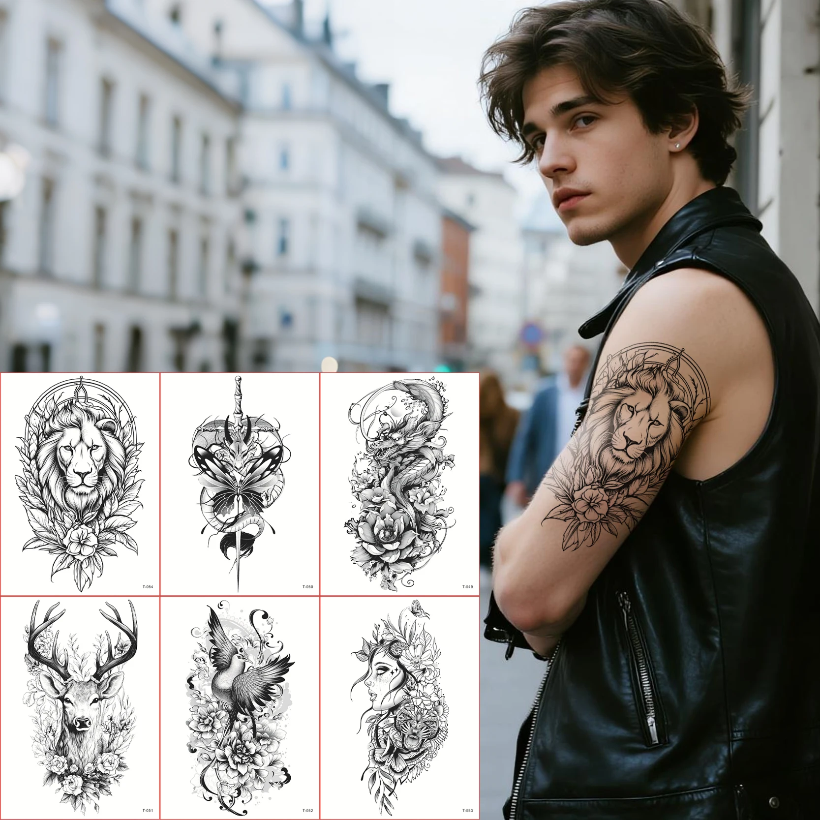 Realistic Full Arm Temporary Tattoo Sleeve Waterproof Water Transfer Fake Tattoo Stickers for Men Long Lasting Biker Sleeve Body
