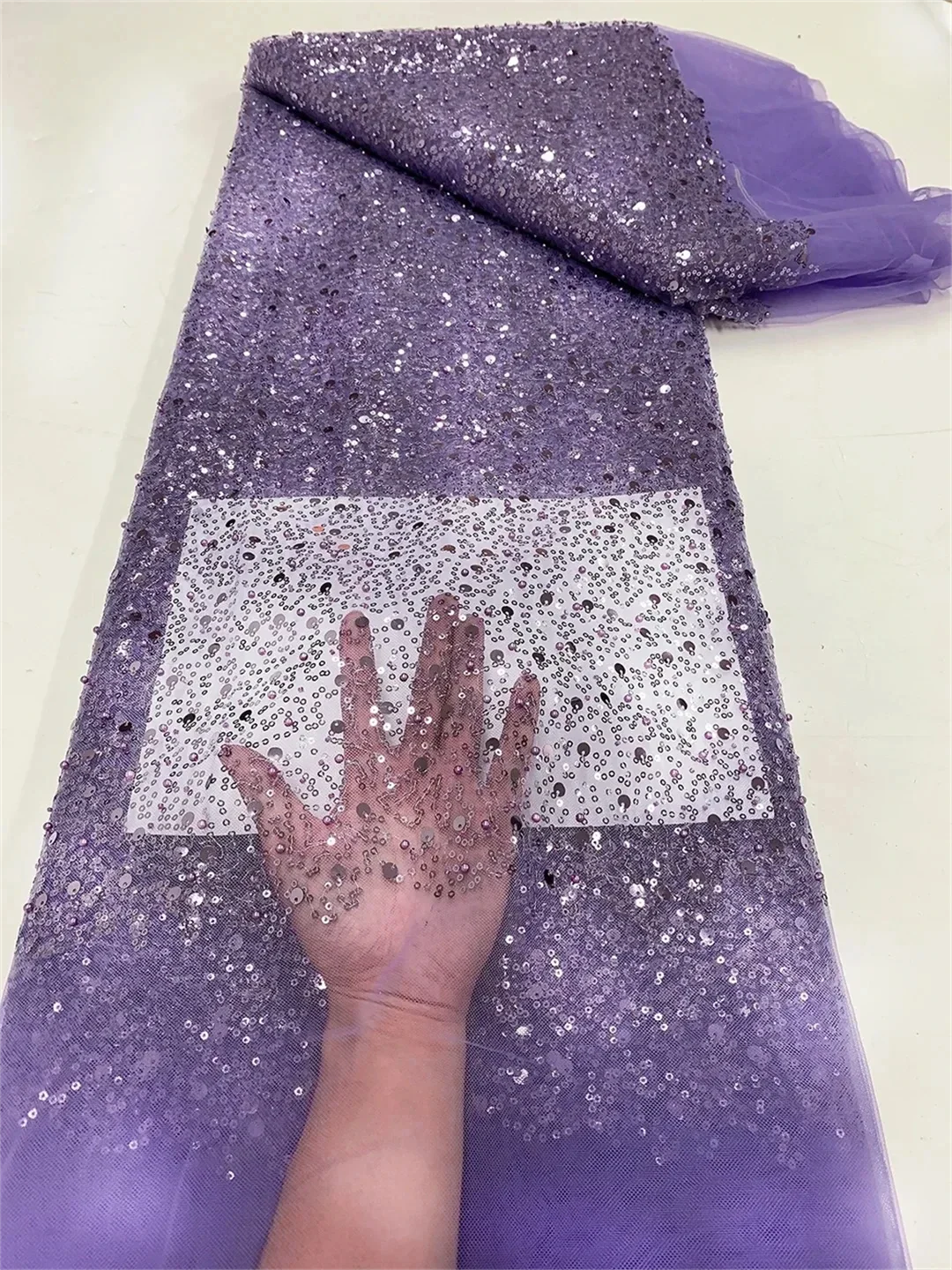 African Sequins Beaded Lace Fabrics High Quality Sequence Embroidery French Tulle Nigerian Lace Fabric For Wedding Sewing