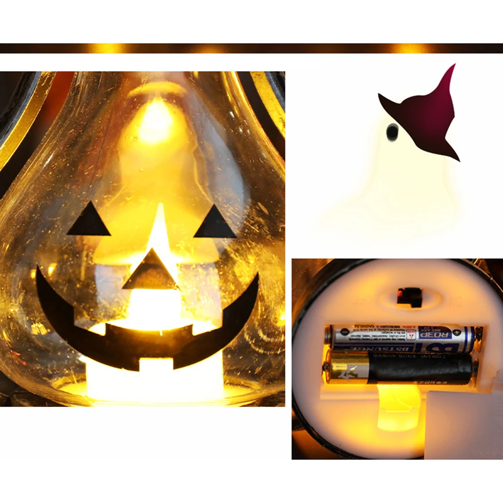 Halloween LED Pumpkin Lanternas com Gancho Design, Alimentado por Bateria, Candle Lamp, Desktop Ornamento, Wind Light, Halloween Decor Props