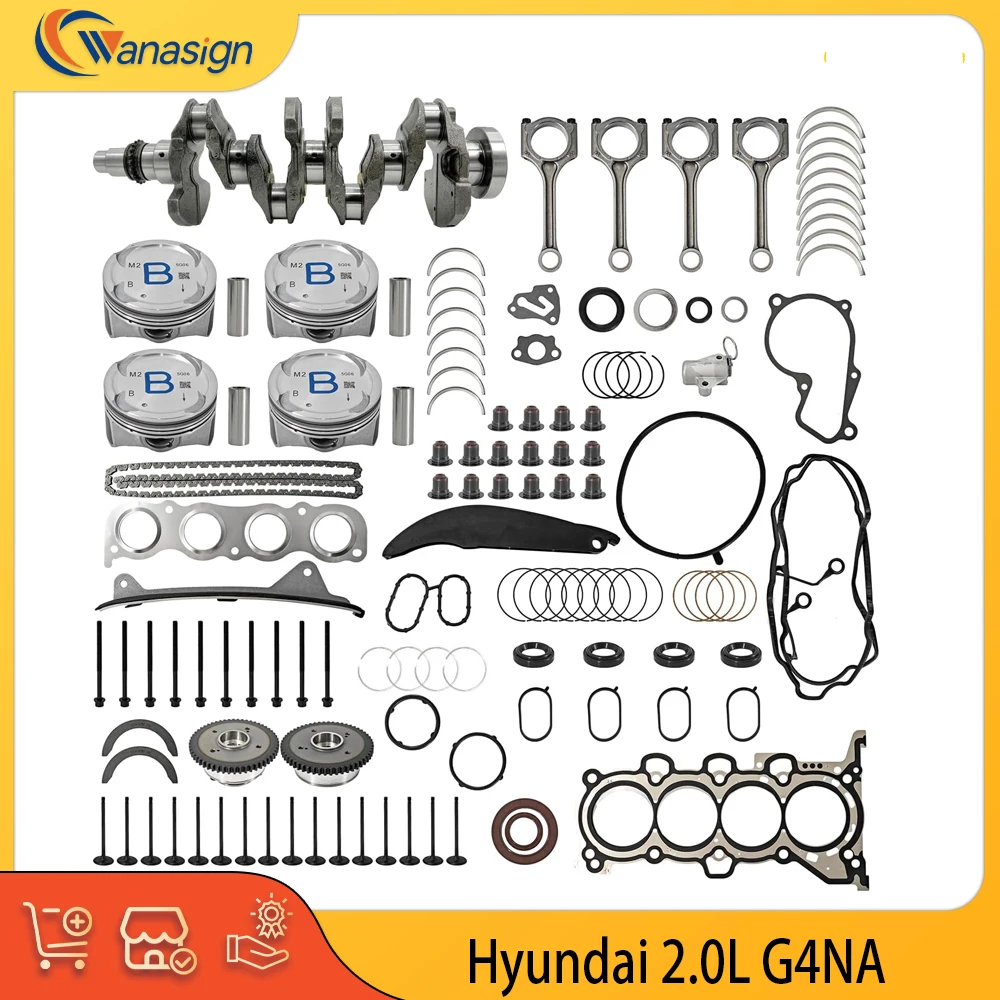 For Hyundai Creta Kia 2.0L Engine Rebuild Kit L4 G4NA: Timing Chain Crankshaft Connecting Rods Gasket Bearing Valve Set 2.0 L