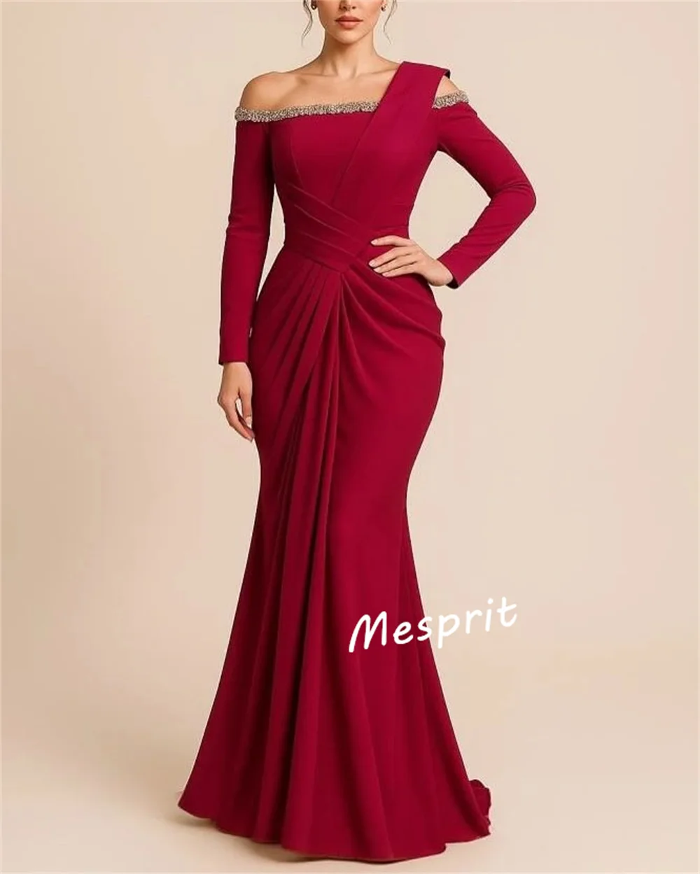 Customized Jersey Rhinestone Pleat Off-the-shoulder Mermaid Long Dresses Bespoke Occasion Elegant Classic Formal Evening