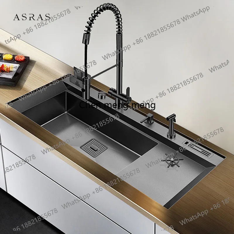 New Nanometer Large Size Single Cup Rinser Kitchen Sink 4mm Thickness 220mm Depth With Drain Plate Knife Holder Sinks