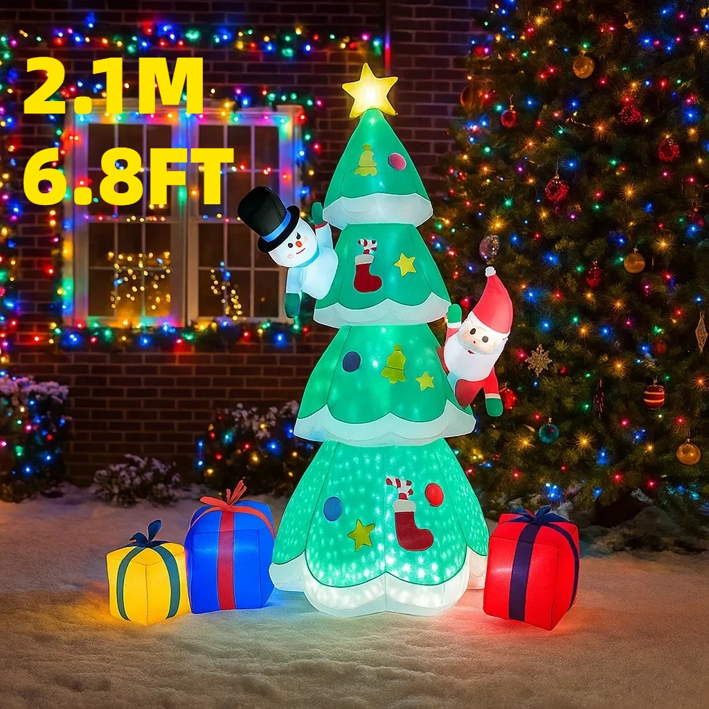 

2.1M/6.8FT Inflatable Christmas Tree Santa Claus Snowman Gift Boxes Lights LED Home Decor Toys Yard Xmas Holiday Supplies Decor