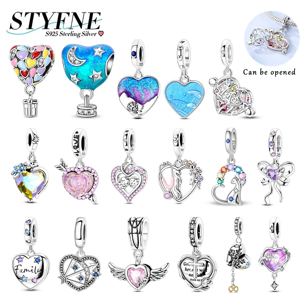 سحر الأصلي 925 الفضة على شكل قلب الملونة منطاد الهواء الساخن الخرز القوس رومانسية قلادة صالح سوار قلادة مجوهرات هدايا