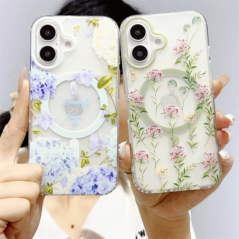 Cute Cartoon Flower for Magsafe Case for iPhone 16 15 14 Pro Max 12 13 11 Magnetic Matte Acrylic Shockproof Ultra Slim Cover