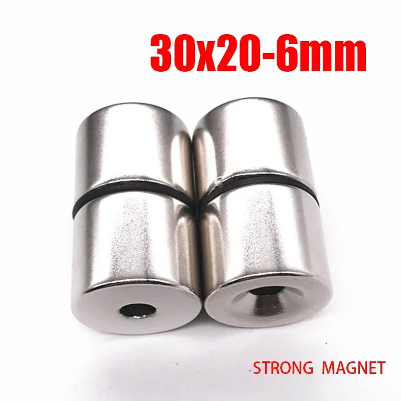 1-5PCS 30x20-6mm N35 Countersunk Round Magnet with Hole 6mm Super Powerful Strong Permanent NdFeB Magnetic Disc 30*20-6mm