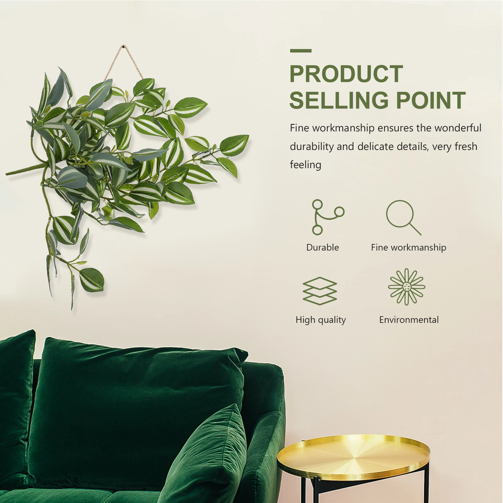 

1Pcs Realistic Rattan Hanging Decor Plastic Wall Ornament Fresh Natural Artificial Plant Decoration Wall Hanging