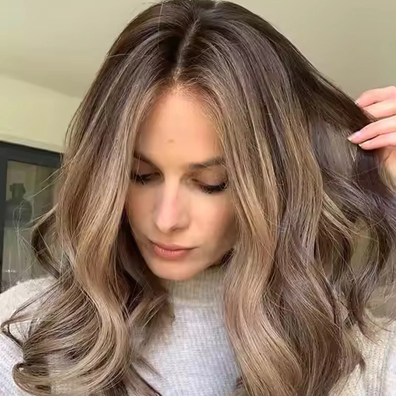 Premium Fibre Synthetic Hair Lace Front Wig Brown Caramel Highlights Colored Lace Front Wig High Density For Women Daily Use