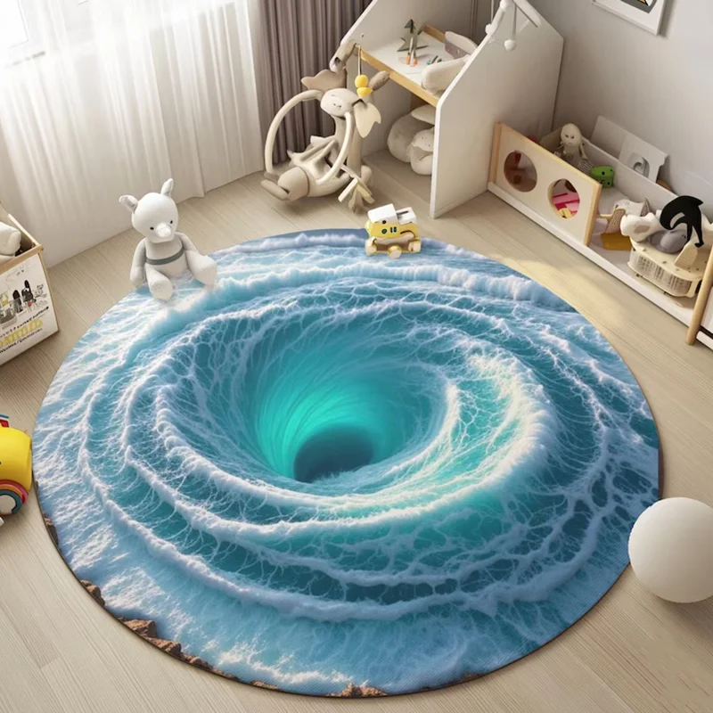 Home Fragrance Ocean Breeze - Vortex Ocean Wave rond vloerkleed, zacht