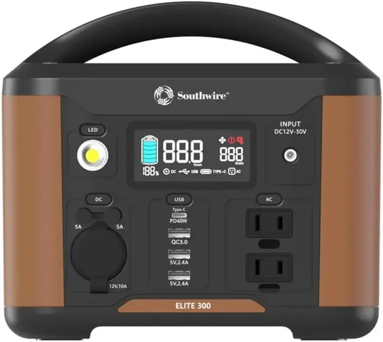 

Southwire Elite 300 Series, 296Wh Backup Lithium Battery, 120V/300W Pure Sine Wave AC Outlet, Solar Generator (Solar Panel