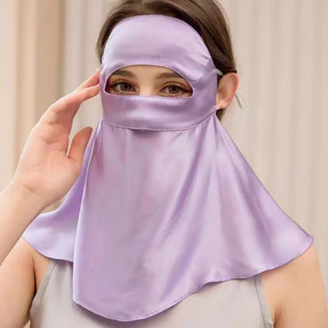 

Wholesale Silk Full Face Mask Hyaluronic Acid Mask 16 Momme Breathable UV Protection Silk Face Mask