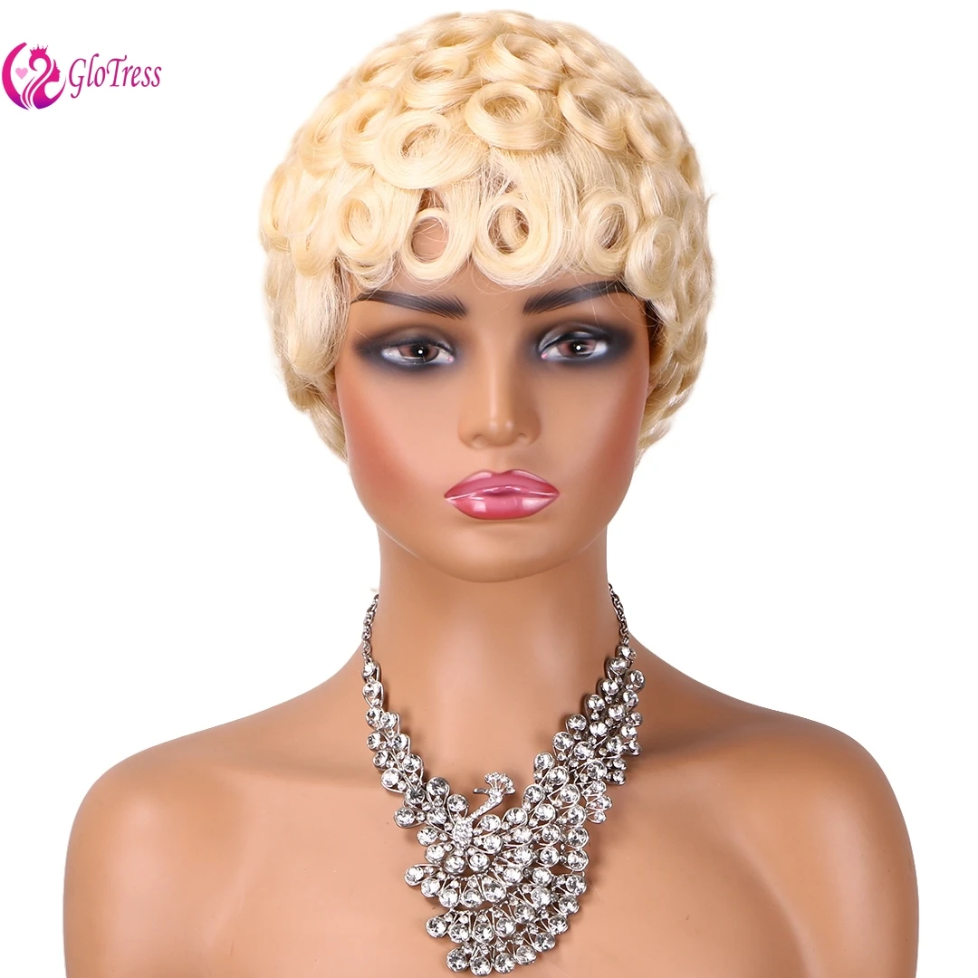 

Высокое качество Цвет 61, человеческие волосы Remy, вьющиеся парики с стрижкой пикси для женщин, 6 дюймов, 150% плотность, полностью машинное производство, мягкие, не спутываются