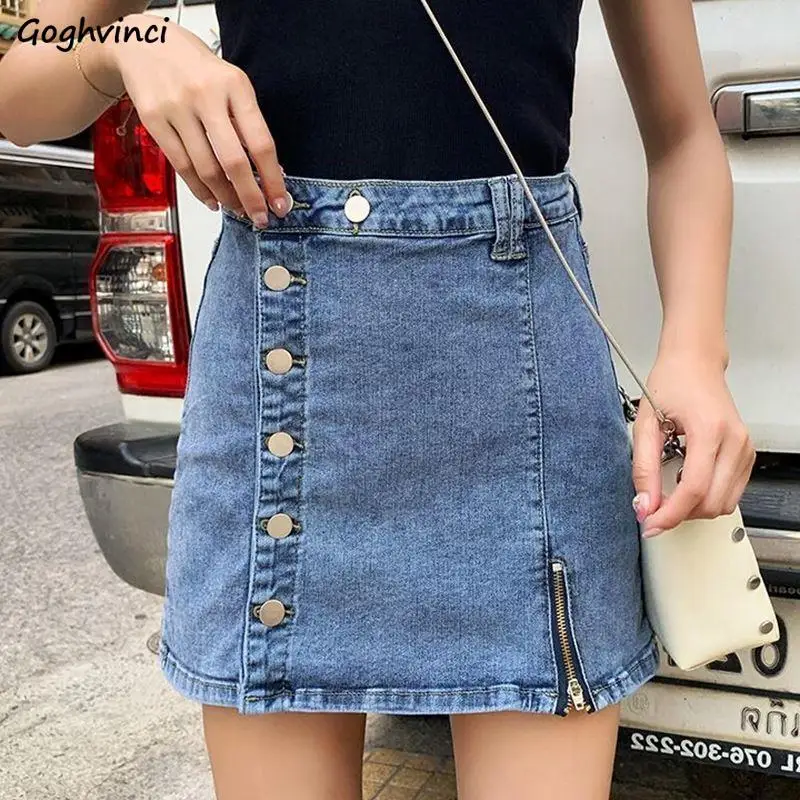 Skirts Women Denim Zipper Bodycon Sexy Button A-line High Waist Vintage 5XL All-match Chic Stylish Elegant Solid Simple Retro