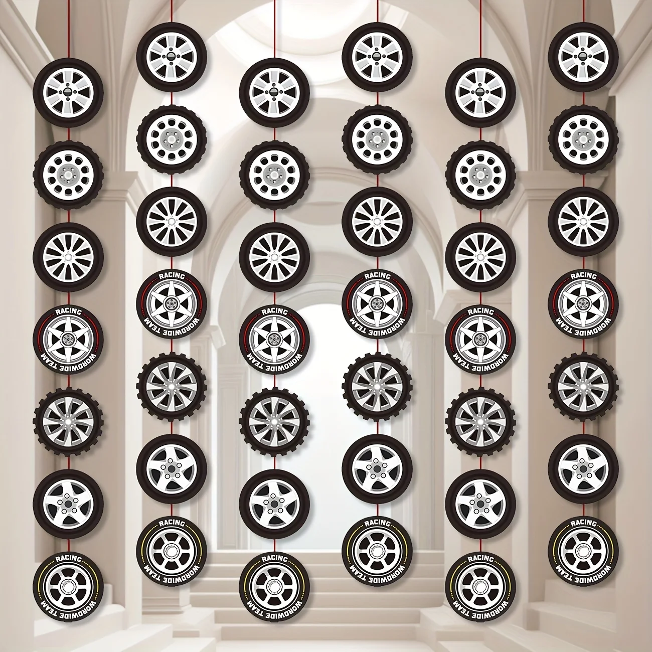 Race Car Party Decorations Racing Car Party Banner Wheel Tire Garland Banners Car Tyre Paper Cutouts for Racing Car Birthday Par