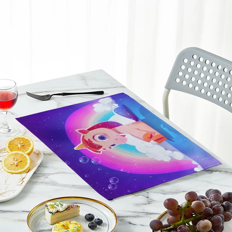Cartoon Unicorn Dining Tablemat Washable Kitchen Bar Table Decoration Heat-Resistant Wine Glass Plate Pad Kids Cute Placemat