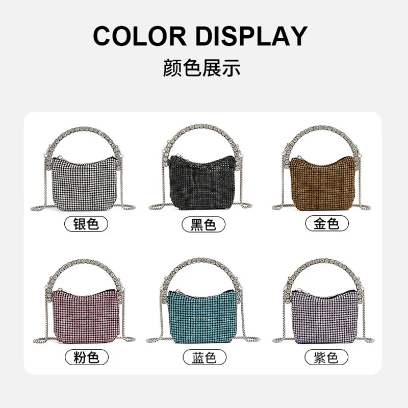 Lipstick Women's Rhinestone Bag Summer Fashion Half-circle Ring Diamond Oblique Span Bag Luxury Crocodile Texture Evening Clutch