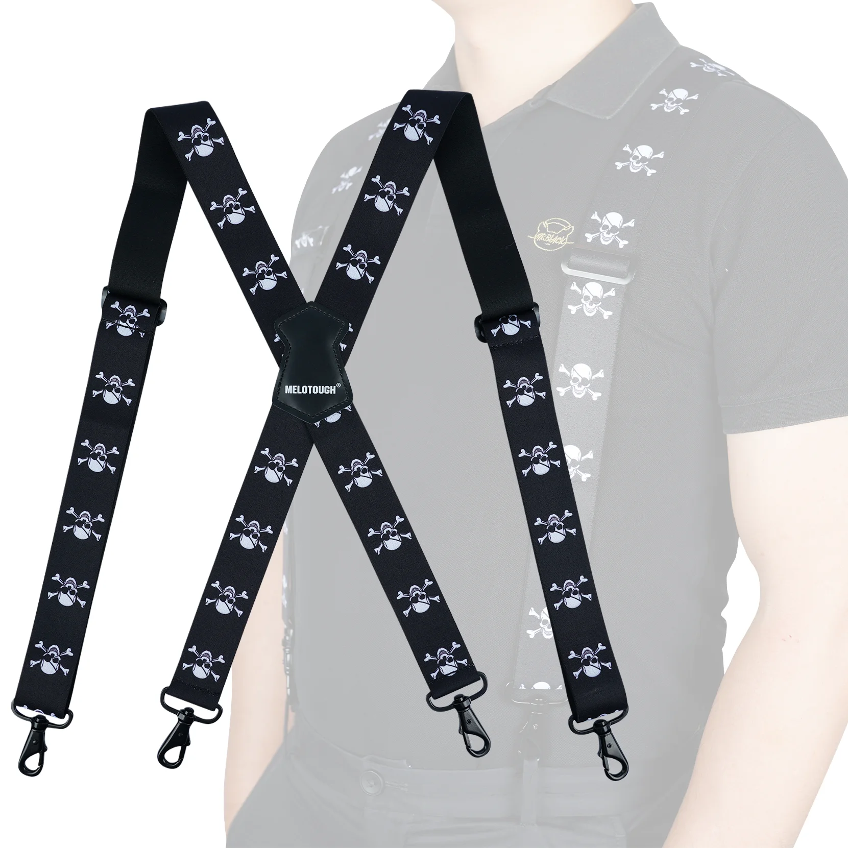 MELOTOUGH Men's Braces with 4 Hook-Clips for Trousers Vintage Suspenders Braces for Men Heavy Duty Adjustable Elastic X Shape