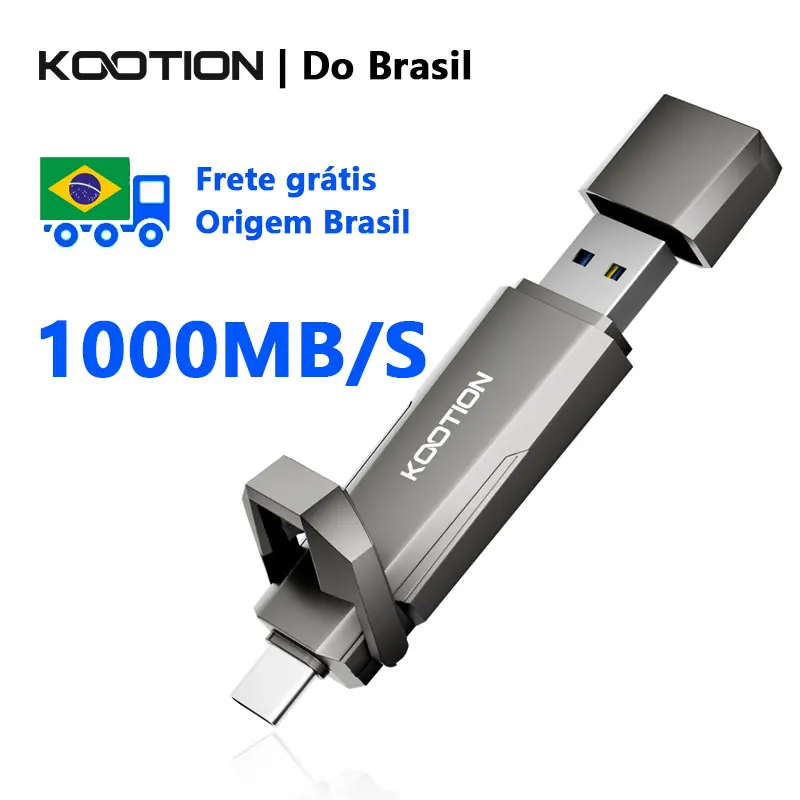 Pen Drive USB KOOTION 1000MB/s 1TB USB3.2 Gen 2 Tipo C, Unidade de Estado Sólido 512G 256GB para iPhone 15/16/17, PC e Laptop