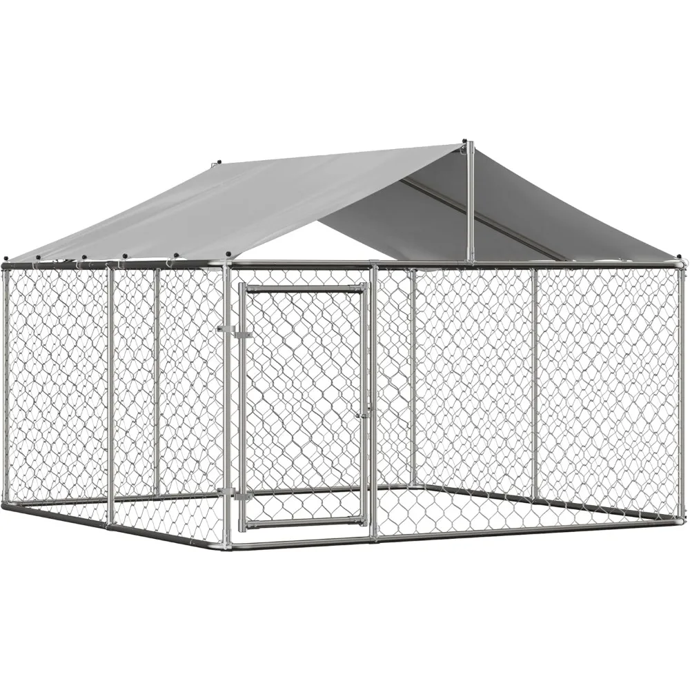 

Large Outdoor Dog Kennel, Heavy Duty Dog Cage with Waterproof Roof and Secure Lock, Galvanized Steel Dog Fence