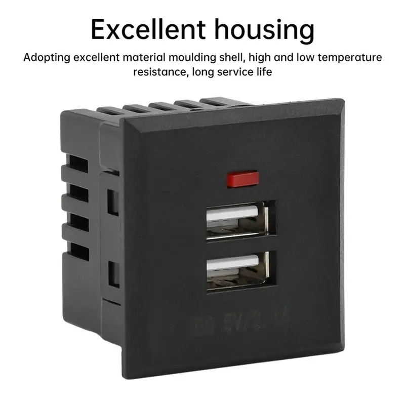 DT18 Desktop USB Power Socket Module 5V 2.1A Dual USB Charging Port Embedded Outlet Black for Home Office