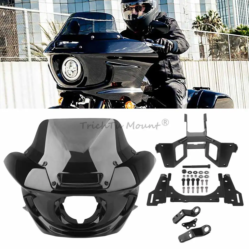 

Motorcycle Headlight Fairing 10 inch Windshield Bracket Gloss Black For Harley Softail LOW RIDER FXLRST/FXRST RIDER ST 2022-2024